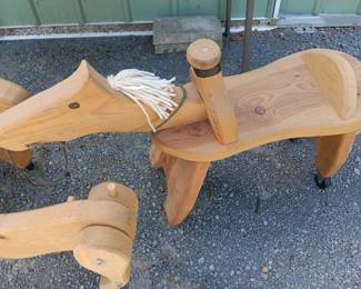 Lot #34: Child's 3-piece wooden Roping Set, the horses are on casters