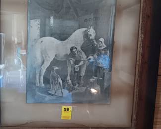 Lot #58: " A Village Blacksmith" in a very old frame