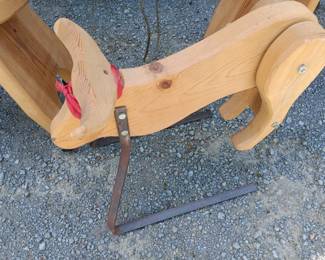 Lot #34: Child's 3-piece wooden Roping set, the horses are on casters
