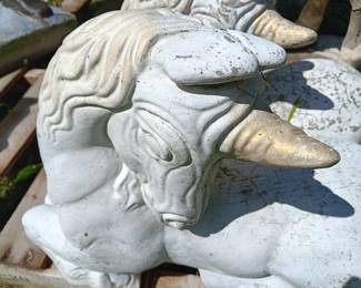 unicorns with a golden horn, two concrete statues sold separately, 21" x 14" each