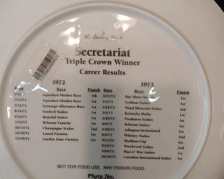 Lot #2: Secretariat Plate #A3998 by the Danbury Mint, Triple Crown Winner Career Results