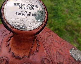 Billy Cook maker, Sulpher, OK, 17" seat, hand tooled leather and silver tone accents