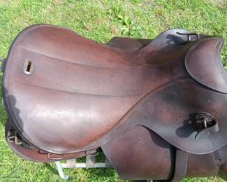 World War II German Nazi calvary officer's saddle with the original wooden stirrups and boot guard, very good condition