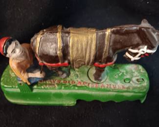Vintage cast iron mechanical bank, as is, made in Tiawan, "Always did spise a mule"