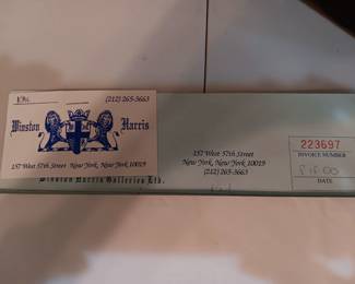 Original receipt for $5100 for the bronze statue by P. J. Mene purchased at Winston Harris Galleries LTD in New York City in 2000
