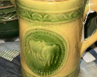 Antique Hull Yellow Ware
Green and Ivory Cow Pitcher