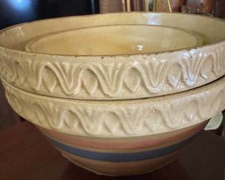 More vintage yellow ware pink/blue stripe