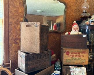 Remington Arms Co Crate
Atlas Powder Co Crate 
Peters Small Arms Ammo Co Crate
Gorgeous Carved Antique Mirror

