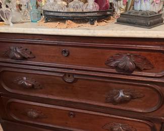 Antique Carved Marble Top 3 Drawer Chest