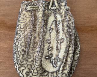 Vintage beaded drawstring bag