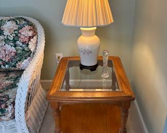 Bassett glass topped side table (one of two)