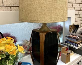 MCM Smokey glass and wood lamp