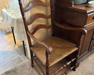 set of 6 ladderback dining chairs. One arm chair and 5 side chairs