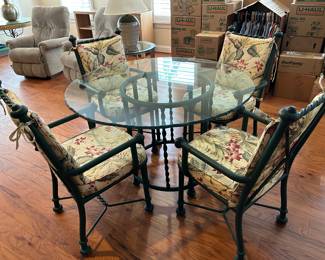 Vintage Pompeii Metal and glass table and 4 chairs