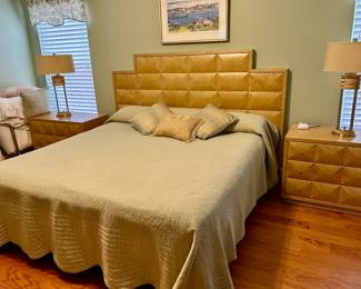 King bedroom suite in birdseye maple. Pieces sold separately.
