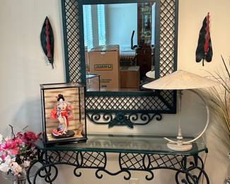 Wrought iron console table and mirror