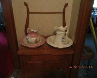 Old wash stand with ewer and basin sets