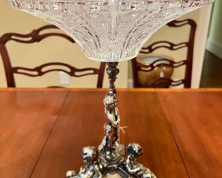 Gorgeous silverplate epergne with cut crystal bowl