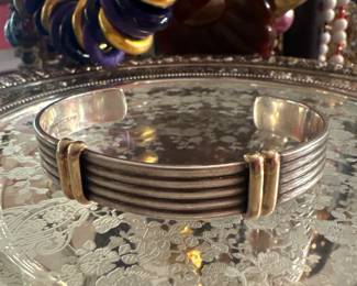 Doskow signed silver and gold cuff bracelet