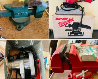 Littleton vise, Wilton vise, craftsman circular saw, Milwaukee orbital sander