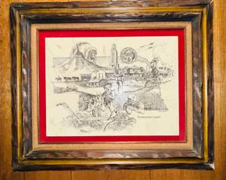 Vintage stone etched “The Nebraska Legend” wall art