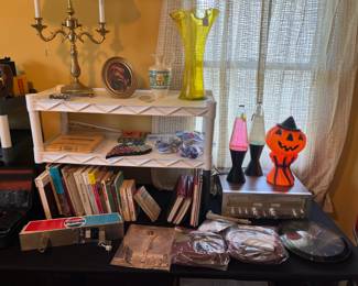 Pink lava lamp, green lava lamp, Halloween blowmold