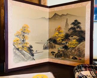 Vintage Japanese folding silk screen