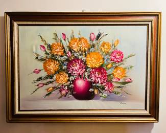 Vintage signed floral oil painting