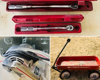 Torque wrenches, craftsman 4 inch belt sander, vintage Radio Astronaut wagon
