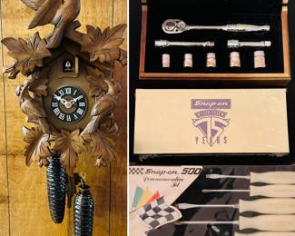Vintage cuckoo clock, sealed Snap-On comparative tool sets