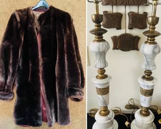 Vintage fur coat, marble lamps