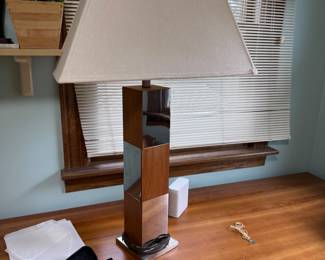 Vintage Paul Evans walnut and mirrored chrome lamp