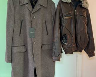 Tasso Elba cashmere blend coat and Leather vintage bomber jacket