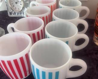 Hazel Atlas mid 20th century candy stripe coffee cups