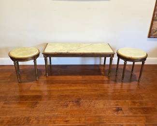 Antique 19th century King Louis XVI alabaster top giltwood tables