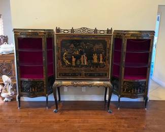 Antique Chinoiserie bar and curio cabinets