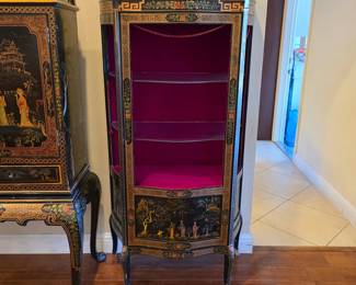Antique Chinoiserie bar and curio cabinets