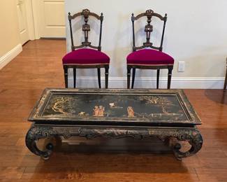 Antique Chinoiserie table and King Louis XVI sitting chairs
