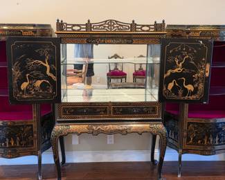 Antique Chinoiserie bar and curio cabinets