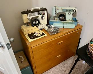 Vintage Brother sewing machines, thread and sewing notions