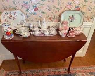 Queen Anne drop leaf table, English china
