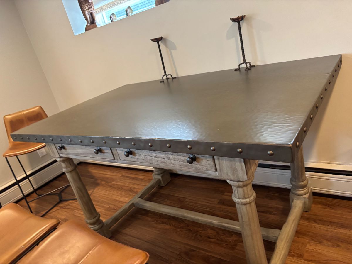 LEXINGTON "SHELTER ISLAND" HAMMERED METAL TOP BISTRO TABLE