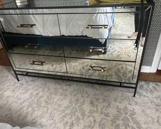WEST ELM MIRRORED DRESSER AND 2 NIGHT STANDS