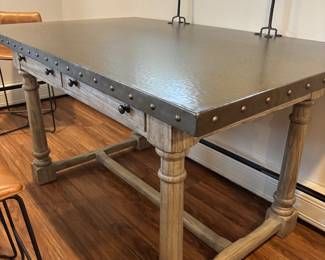 LEXINGTON "SHELTER ISLAND" HAMMERED METAL TOP BISTRO TABLE