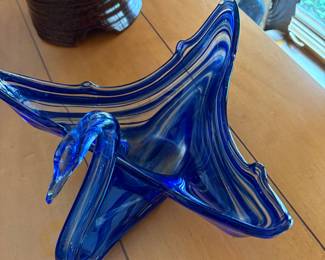 Cobalt blue art glass swan