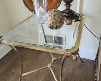 Brass, glass end table