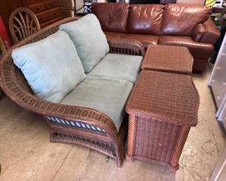 Wicker Loveseat, Wicker End Tables