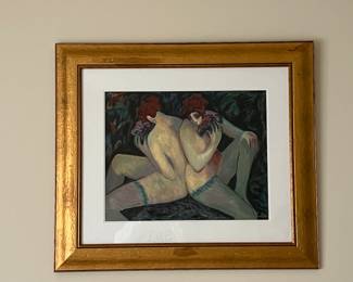 Nude with Flowers. A. Wood 30 high by 34 wide, inside pic 21 by 17