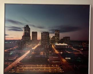 Photo of Dallas skyline at dusk. 24 wide, 20 tall, 1 deep