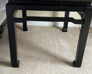 1980s Asian modern side table in black and glass 21 by 27 and 21 high